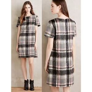 Line & Dot by Anthropologie Frontier Plaid Short Sleeve Shift Dress Gray/Black S